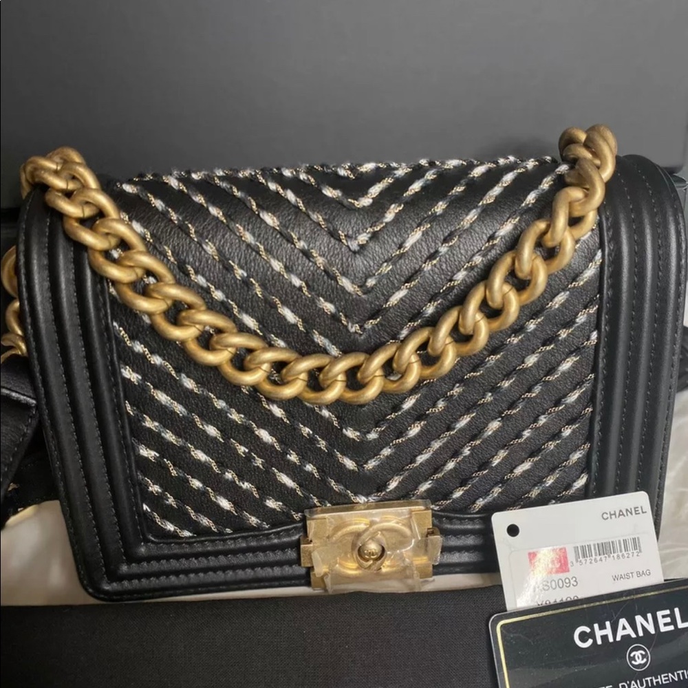 CHANEL Black Leather Embroidered Tweed Boy Waist Bag NEW Sold By @AuthenticFab